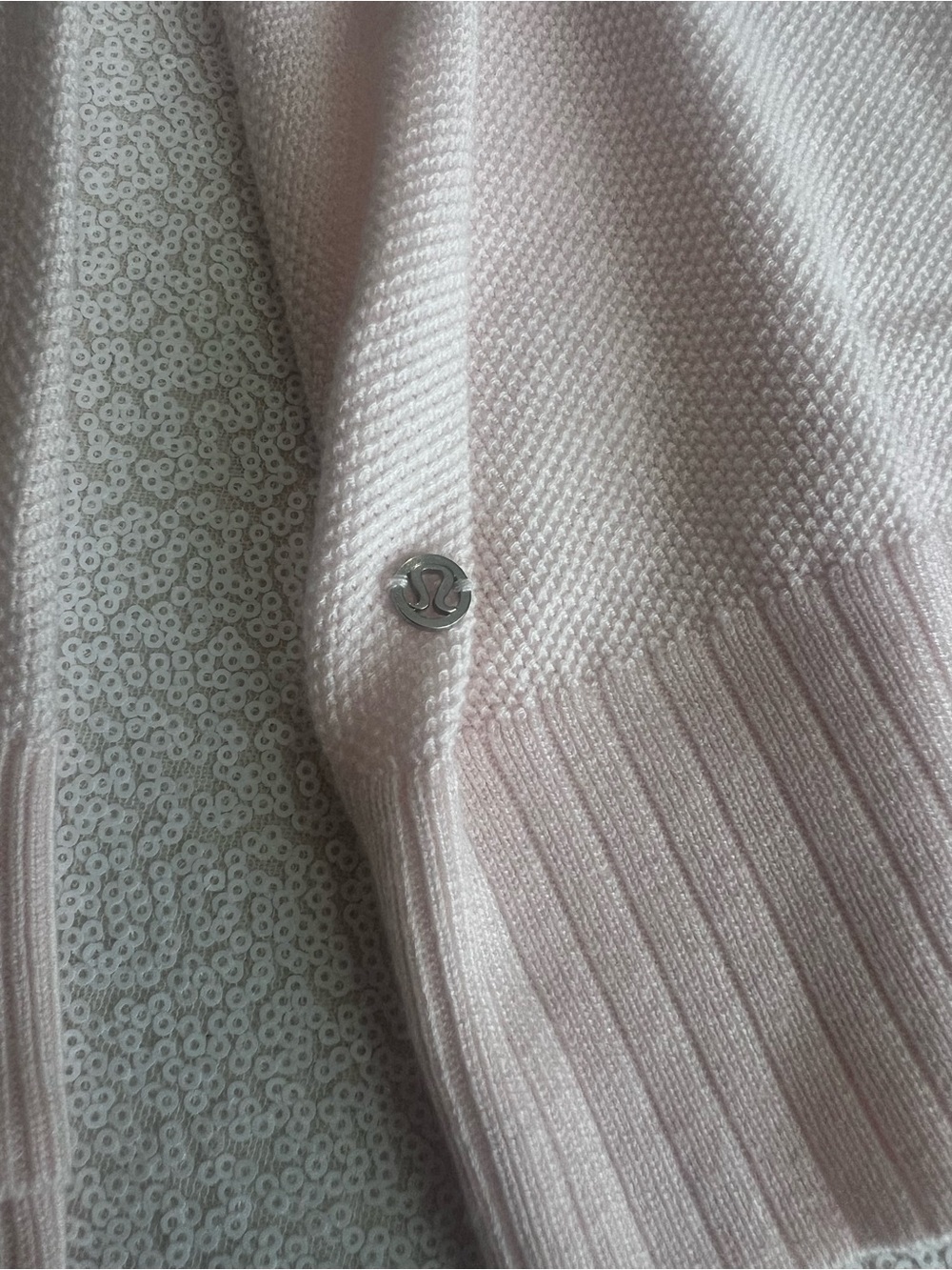 lululemon athletica Pale Pink Knit Cardigan with Logo Pin